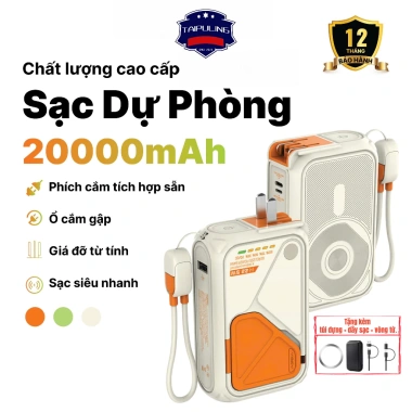 Sạc dự phòng 20.000mAh gập phích cắm và dây sẵn, công suất 22.5W, giảm giá 528.000 VND