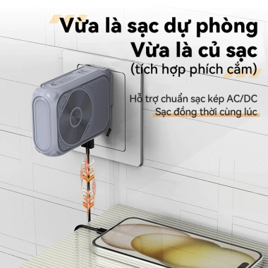 Sạc dự phòng 20.000mAh gập phích cắm và dây sẵn, công suất 22.5W, giảm giá 528.000 VND