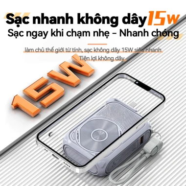 Sạc dự phòng 20.000mAh gập phích cắm và dây sẵn, công suất 22.5W, giảm giá 528.000 VND