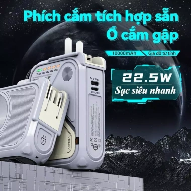 Sạc dự phòng 20.000mAh gập phích cắm và dây sẵn, công suất 22.5W, giảm giá 528.000 VND