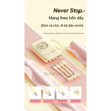 Sạc Dự Phòng 20.000mAh Thiết Kế Nhỏ Gọn, Sạc Nhanh, 3 Dây - Giá 110.000 VND