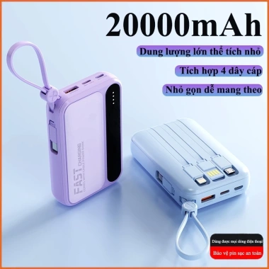 Sạc dự phòng 20.000mAh tích hợp 4 cáp sạc nhanh, LED hiển thị dung lượng, hỗ trợ đa thiết bị - Giá chỉ 259k 3