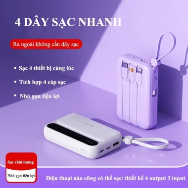 Sạc dự phòng 20.000mAh tích hợp 4 cáp sạc nhanh, LED hiển thị dung lượng, hỗ trợ đa thiết bị - Giá chỉ 259k 4