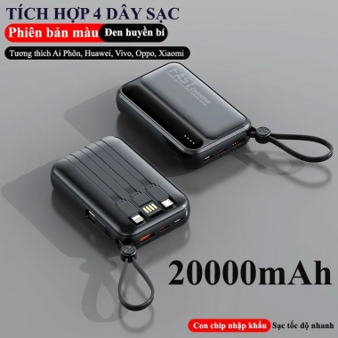 Sạc dự phòng 20.000mAh tích hợp 4 cáp sạc nhanh, LED hiển thị dung lượng, hỗ trợ đa thiết bị - Giá chỉ 259k 10