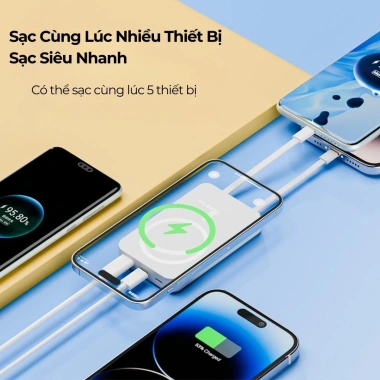 Sạc dự phòng 20.000mAh USB-C tích hợp cáp và sạc không dây Qi 30W, giá ưu đãi 243.750₫