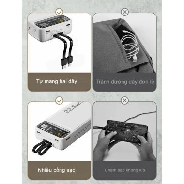 Sạc dự phòng 30.000mAh 100W nhanh, dung lượng lớn, có dây kèm - Giá 235.000₫