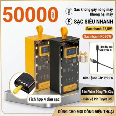 Sạc dự phòng 30.000mAh 120W sạc nhanh, tích hợp 4 dây, đèn LED & màn hình hiển thị dung lượng - Giá 329.000 VND