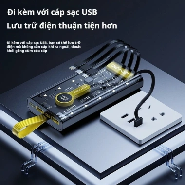 Sạc dự phòng 30.000mAh 120W sạc nhanh, tích hợp 4 dây, đèn LED & màn hình hiển thị dung lượng - Giá 329.000 VND