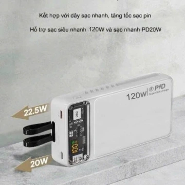 Sạc Dự Phòng 30.000mAh PD 100W - Sạc Nhanh 20W, Có Dây, Màn LED Hiển Thị Pin, Giá 379.000 VND