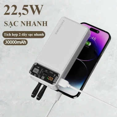Sạc Dự Phòng 30.000mAh, Sạc Nhanh 22,5W PD 20W + 2 Dây, Thiết Bị, Giá 329.000 VND