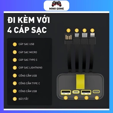 Sạc dự phòng 30.000mAh trong suốt, tích hợp 4 dây sạc nhanh, giá chỉ 249.000đ
