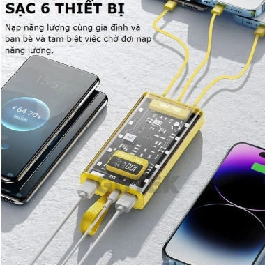 Sạc dự phòng 50.000mAh 120W siêu nhanh - Màn hình LED, 4 cổng, vỏ trong suốt 462.500đ