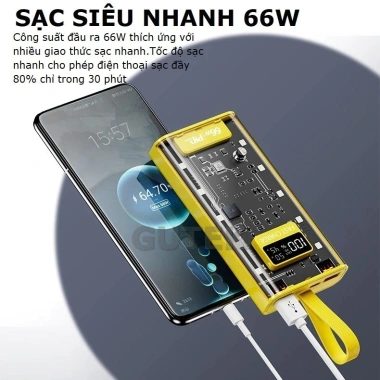 Sạc dự phòng 50.000mAh 120W siêu nhanh - Màn hình LED, 4 cổng, vỏ trong suốt 462.500đ