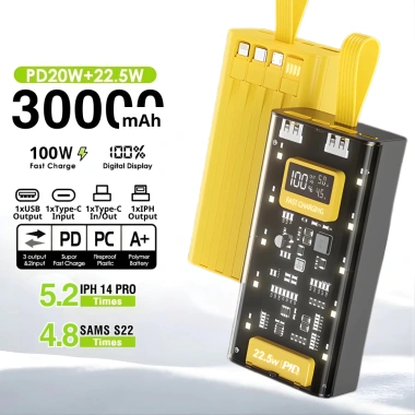 Sạc dự phòng 50.000mAh 120W siêu nhanh - Màn hình LED, 4 cổng, vỏ trong suốt 462.500đ