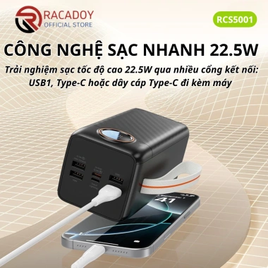 Sạc dự phòng 50.000mAh 22.5W nhanh, đèn LED chiếu sáng, 2 dây sạc - 842k