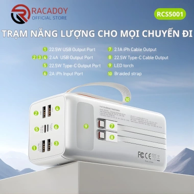 Sạc dự phòng 50.000mAh 22.5W nhanh, đèn LED chiếu sáng, 2 dây sạc - 842k 5 Sạc dự phòng 50.000mAh 22.5W nhanh, đèn LED chiếu sáng, 2 dây sạc - 842k 5