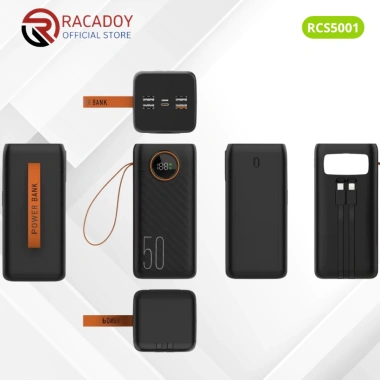 Sạc dự phòng 50.000mAh 22.5W nhanh, đèn LED chiếu sáng, 2 dây sạc - 842k