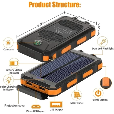 Sạc Dự Phòng 50.000mAh Năng Lượng Mặt Trời, Chống Thấm, Đèn LED - 259.000 VND