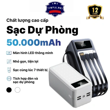 Sạc dự phòng 50.000mAh S015 tích hợp đèn pin - Dung lượng khủng, sạc đa thiết bị, giá 388k