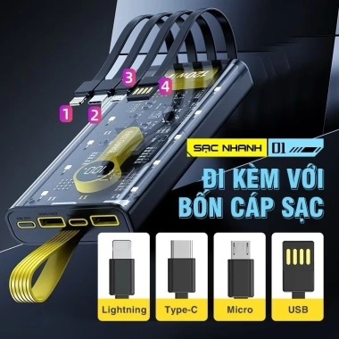 Sạc Dự Phòng 50.000mAh, Sạc Nhanh PD 22.5W, 4 Dây & Đèn LED Chiếu Sáng – Trong Suốt Tiện Lợi 9 Sạc Dự Phòng 50.000mAh, Sạc Nhanh PD 22.5W, 4 Dây & Đèn LED Chiếu Sáng – Trong Suốt Tiện Lợi 9