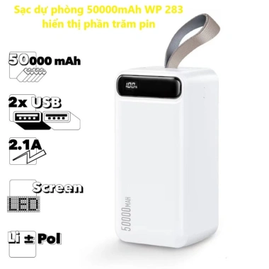Sạc dự phòng 50.000mAh WP 283 - Trạm di động, sạc nhanh 2 vào 2 ra, dùng 10 ngày, 250k