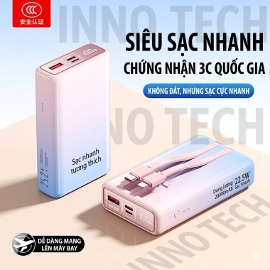 Sạc Dự Phòng DX310 22.5W PD với 20.000/50.000mAh, sạc nhanh 4 lần, có dây