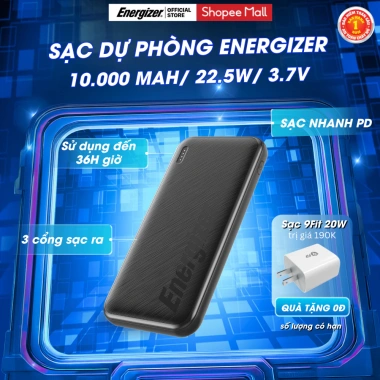 Sạc Dự Phòng Energizer 10.000mAh PD 22.5W 3 Cổng, Sạc Nhanh, Bảo Hành 1 Năm - 642.000 VND