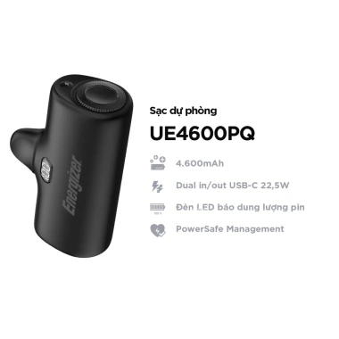 Sạc dự phòng Energizer 4.600mAh UE4.600PQ - Thiết kế nhỏ gọn, sạc nhanh 22.5W, giá ưu đãi 572.500₫