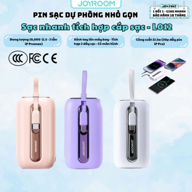 Sạc dự phòng Joyroom L012 22.5W Colorful 10-20k mAh tích hợp cáp sạc nhanh - Chính hãng