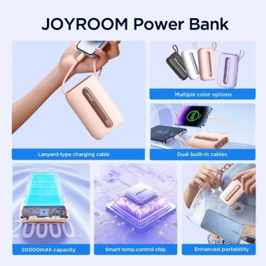 Sạc dự phòng Joyroom L012 22.5W Colorful 10-20k mAh tích hợp cáp sạc nhanh - Chính hãng