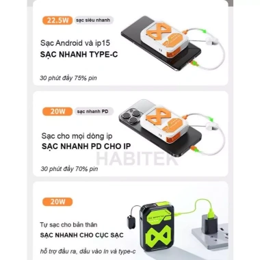 Sạc Dự Phòng Không Dây 22.5W 20.000mAh - Pin Dự Phòng Kiêm Củ Sạc, Tương Thích iPhone & Android, Giá Ưu Đãi 450k 6 Sạc Dự Phòng Không Dây 22.5W 20.000mAh - Pin Dự Phòng Kiêm Củ Sạc, Tương Thích iPhone & Android, Giá Ưu Đãi 450k 6