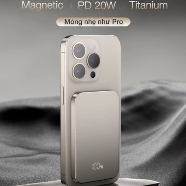 Sạc dự phòng không dây BERF W85 Titan nhôm, kính mờ AG từ tính, siêu mỏng PD 20W cho iPhone 17/16/15/14/13/12 - 475k