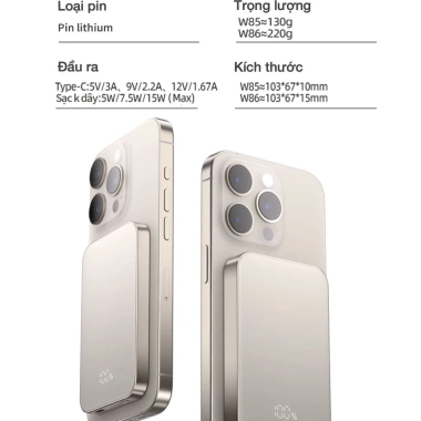 Sạc dự phòng không dây BERF W85 Titan nhôm, kính mờ AG từ tính, siêu mỏng PD 20W cho iPhone 17/16/15/14/13/12 - 475k 9 Sạc dự phòng không dây BERF W85 Titan nhôm, kính mờ AG từ tính, siêu mỏng PD 20W cho iPhone 17/16/15/14/13/12 - 475k 9