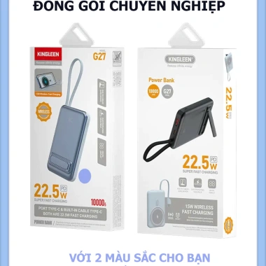 Sạc dự phòng không dây KINGLEEN G27 - Sạc nhanh 22.5W, 15W không dây, chỉ 249.000₫