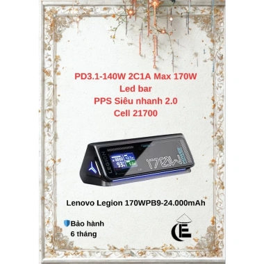 Sạc dự phòng Lenovo Legion PB9 170W 24.000mAh PD 3.1 140W giá chỉ 3,05 triệu giảm mạnh