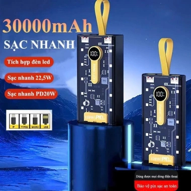 Sạc dự phòng nhanh 20W PD 22.5W 30.000-50.000mAh, đèn LED, phù hợp iPhone 12-16 & Xiaomi, giá 329k