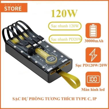 Sạc dự phòng nhanh 20W PD 22.5W 30.000-50.000mAh, đèn LED, phù hợp iPhone 12-16 & Xiaomi, giá 329k