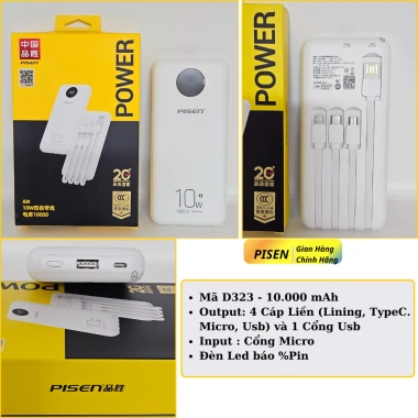 Sạc Dự Phòng Pisen Quick 30W, Dung Lượng 20.000mAh – Giá Chỉ 450.000₫