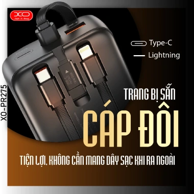 Sạc Dự Phòng PR275 22.5W XO Simple Is Beauty 20.000mAh Tích Hợp Dây 2 Dây Sạc Giá Ưu Đãi 640k 4