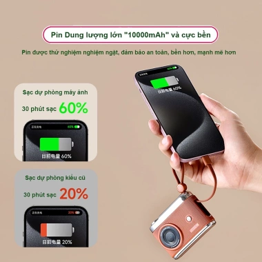 Sạc Dự Phòng Shuji FG02 10.000mAh Hai Đầu Dây, Sạc Nhanh 22.5W, Tương Thích Android & iPhone 8-16, Giá 369k