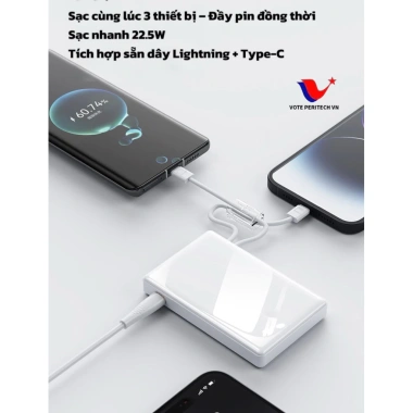 Sạc dự phòng siêu mỏng 10.000/20.000mAh 2 dây tích hợp, sạc nhanh 22.5W, UV cao cấp- 569.000 VND 2
