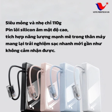 Sạc dự phòng siêu mỏng 10.000/20.000mAh 2 dây tích hợp, sạc nhanh 22.5W, UV cao cấp- 569.000 VND 4