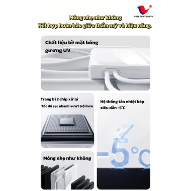 Sạc dự phòng siêu mỏng 10.000/20.000mAh 2 dây tích hợp, sạc nhanh 22.5W, UV cao cấp- 569.000 VND 6