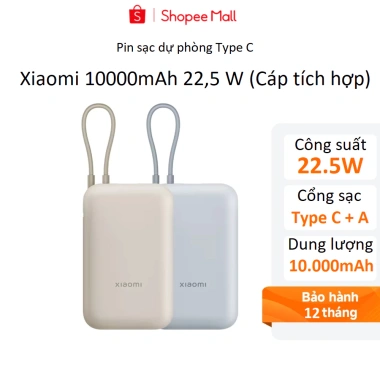Sạc dự phòng Xiaomi 10.000mAh 22,5W cáp Type-C tích hợp - Chính hãng, giá ưu đãi 486k