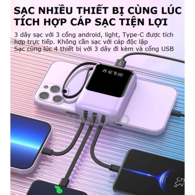 Sạc dự phòng XY68 20.000mAh dung lượng lớn, tích hợp dây sạc nhanh, hỗ trợ đa thiết bị - Giá 165k