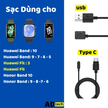 Sạc Huawei Band 10-5, đồng hồ Fit 3, vòng Honor 10-6 – Chỉ 56.000₫
