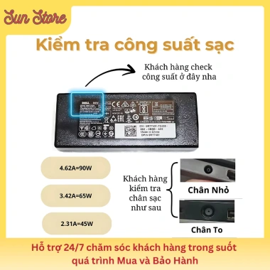Sạc Laptop DELL 45W-90W Chân To Nhỏ, Dùng cho Inspiron Latitude Vostro, Bảo hành 24 tháng 7