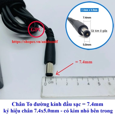 Sạc Laptop Dell 65W 19.5V 3.34A - Chân kim to 7.4mm, đầu 7.4x5.0mm, chất lượng cao, chỉ 140k