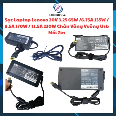 Sạc Laptop Lenovo 20V 65W-135W-170W-230W, chân vàng vuông USB, giảm giá 390.000₫