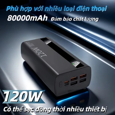 Sạc nhanh 120W 80.000mAh Nguồn di động - Phù hợp mọi điện thoại, Pin nhập khẩu hiệu suất cao - Giá 459.998₫